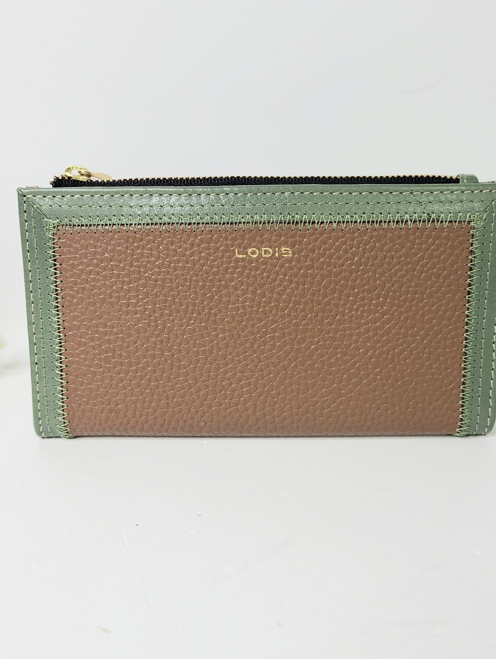Lodis Color Block Genuine Leather Brown Green Bifold Wallet